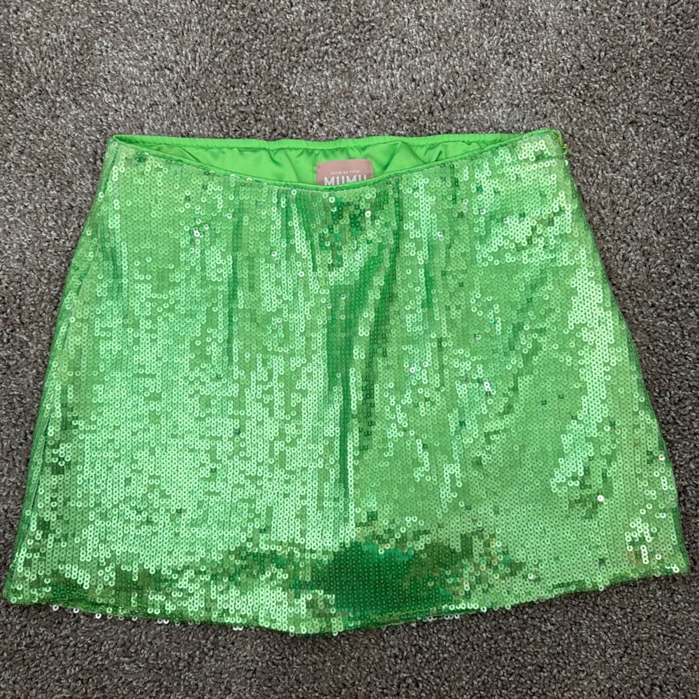 Show Me Your MuMu Lime Green Sequin Mini Skirt